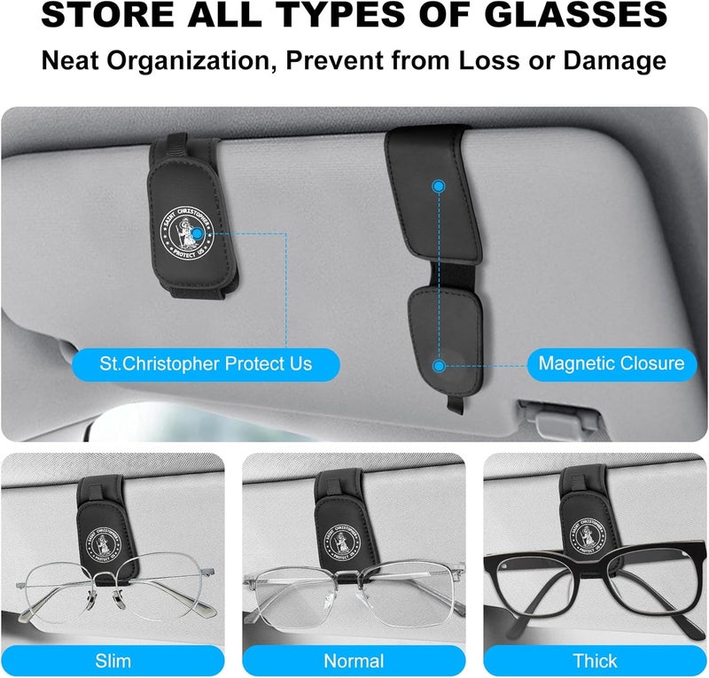 Teraves 2 Pack Saint Christopher Medal for Car Visor Clip, Catholic Gift for New Driver, Upgrade Magnetic Leather Sunglasses Glasses Eyeglasses Visor Holder Clip - Image 3